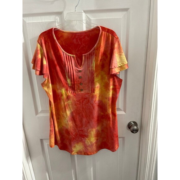 Tie Dye V Neck Short Sleeve Top Size XXL New Without Tag - Picture 1 of 6
